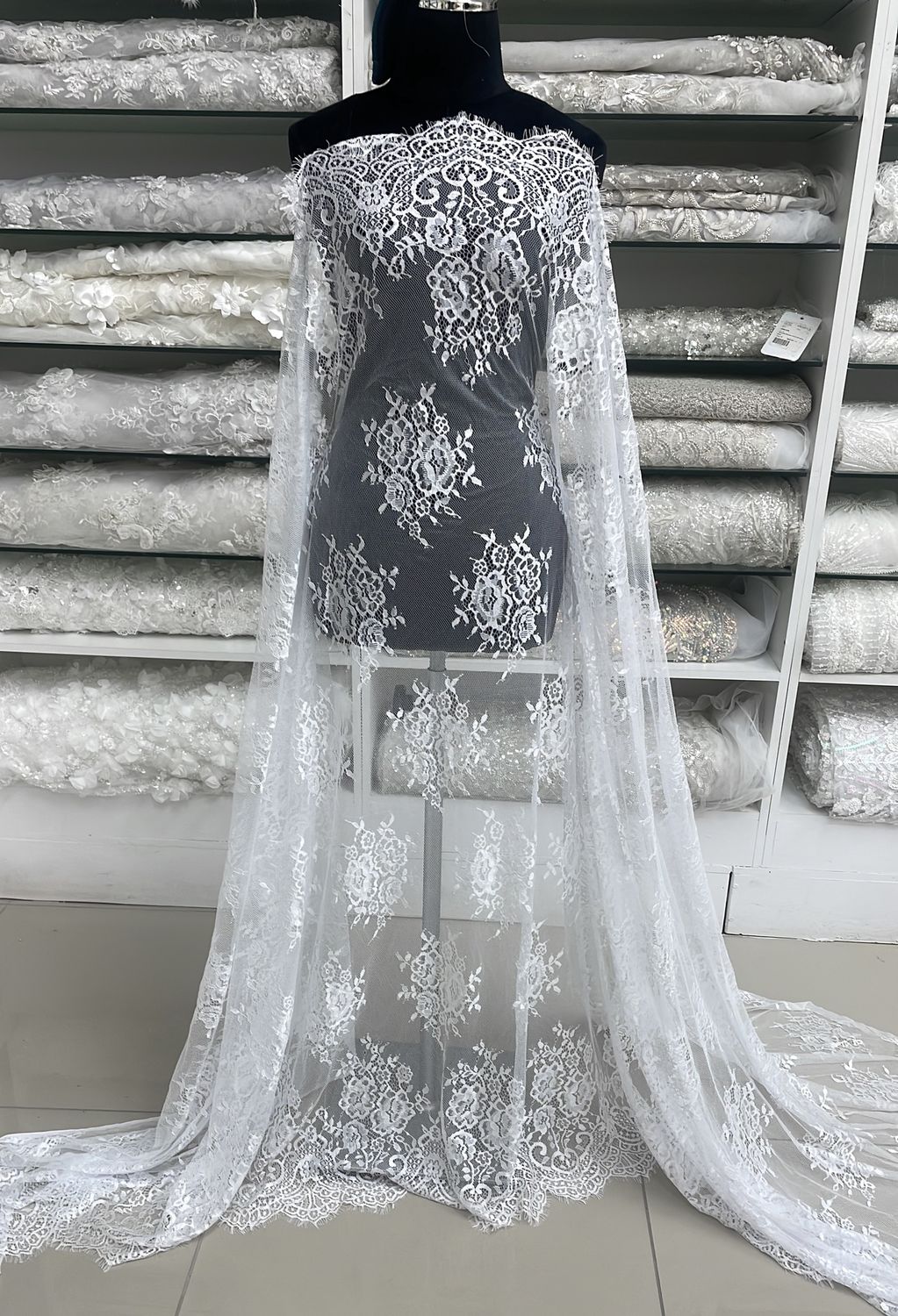 Wedding Dress Fabric Chantilly Lace Design D2-per m-140-D2-White