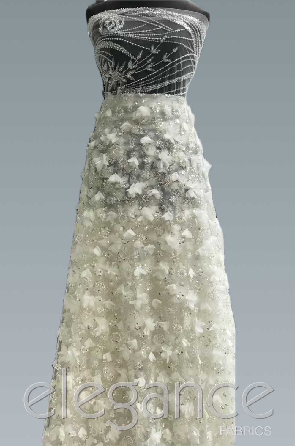 Wedding Dress Fabric Tulle Emb Beaded Applique-per m-137-01-White Silver