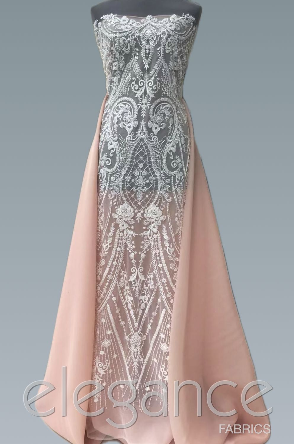 Wedding Dress Fabric Tulle Embroidery with Beads and Sequins-per m-137-01-Off White