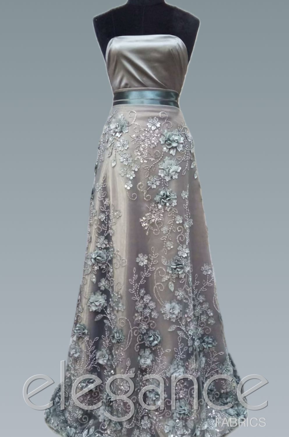 Dress Fabric Tulle Emb Beaded Applique LazerCut-per m-137-03-Charcoal