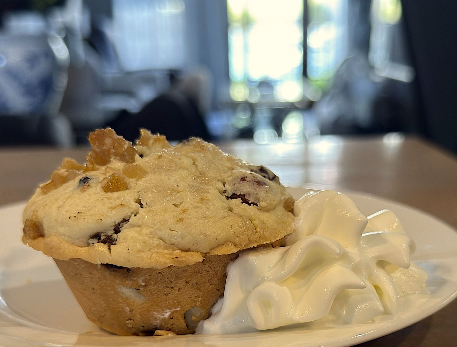Fruity Muffin Contains: Sugar, Milk, Gluten, Flour, Fruit, Nuts, Milk, Eggs, Butter, Salt. No Preservatives. Proceeds go to Staff Bakes.
