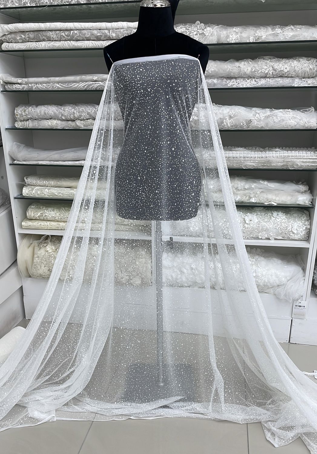 Wedding Dress Fabric Italian Glitter Tulle-ROR N452-150-RW2+S-Silk White Silver-per m-150-RW2+S-Silk White Silver