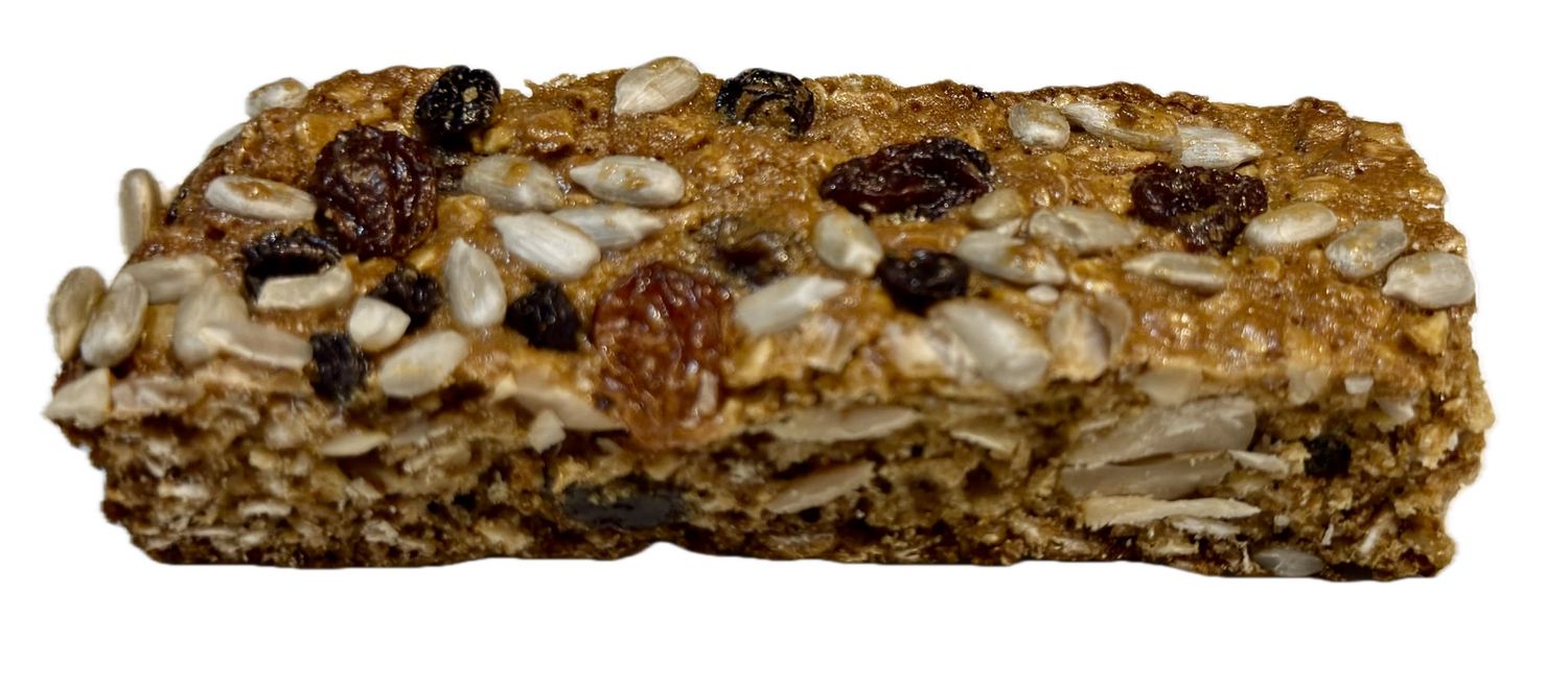 ENERGY BAR:      Contains: Fruit, Oats, Peanut Butter, Nuts, Cake Flour, Eggs, Salt, Raisins, Honey, Butter, Cocoa.