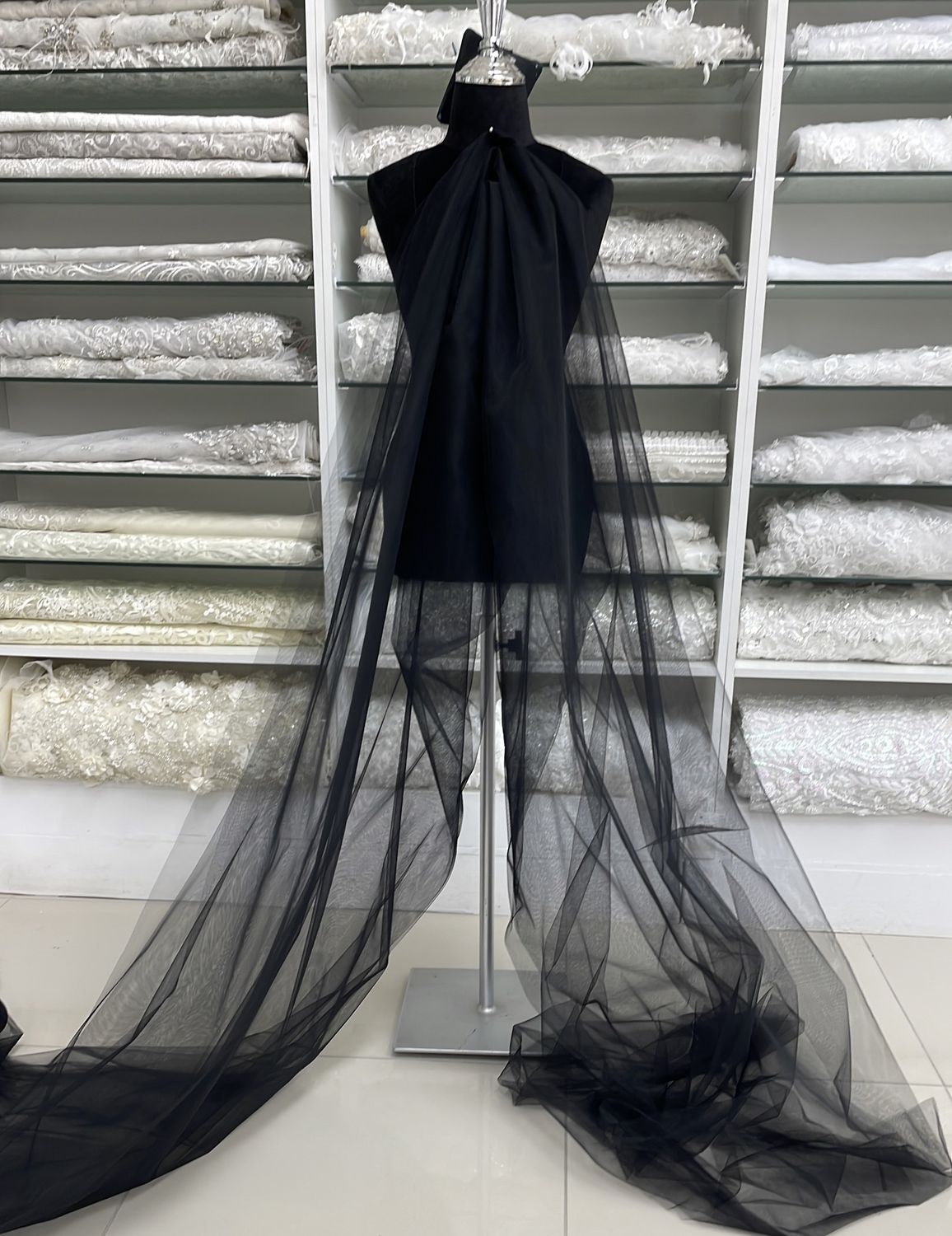 Diamond Veiling NON-SPARKLE Wedding Dress Fabric-per m-3000-0-Black