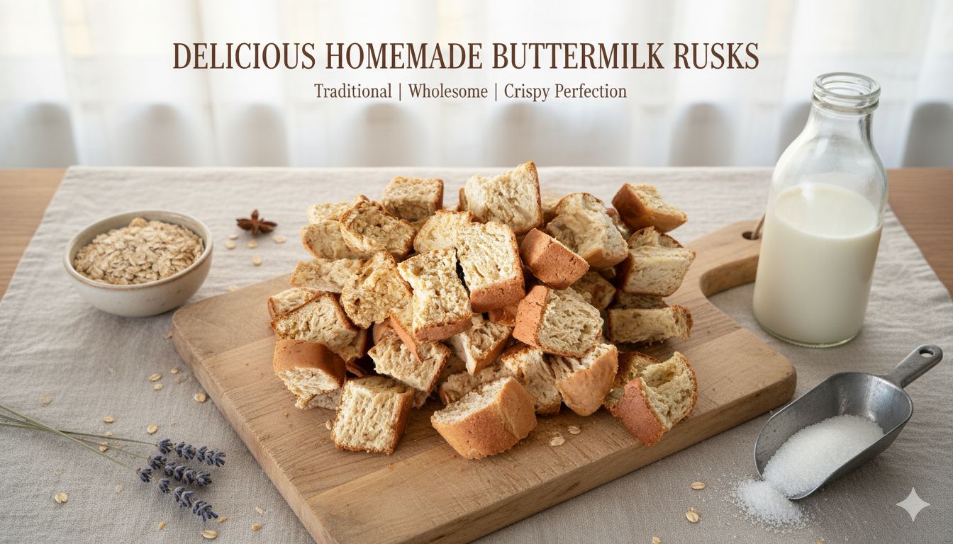 BUTTERMILK  RUSKS.   Contains: Sugar, Gluten, Wheat Flour, Nuts, Milk, Eggs, Butter, Salt. No Preservatives.