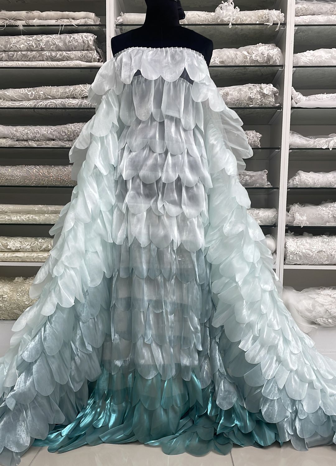 Dress Fabric Tulle Ombre Lazer Organza Frills-per m-150-01-GREEN