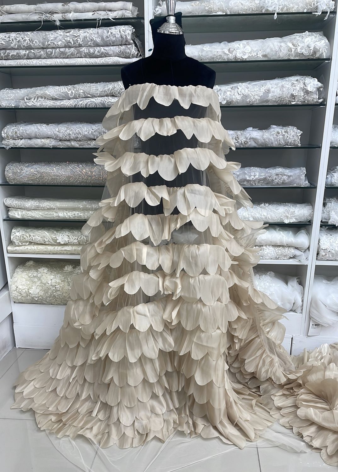 Dress Fabric Tulle  Lazer Organza Frills-per m-150-02-CHAMPAGNE