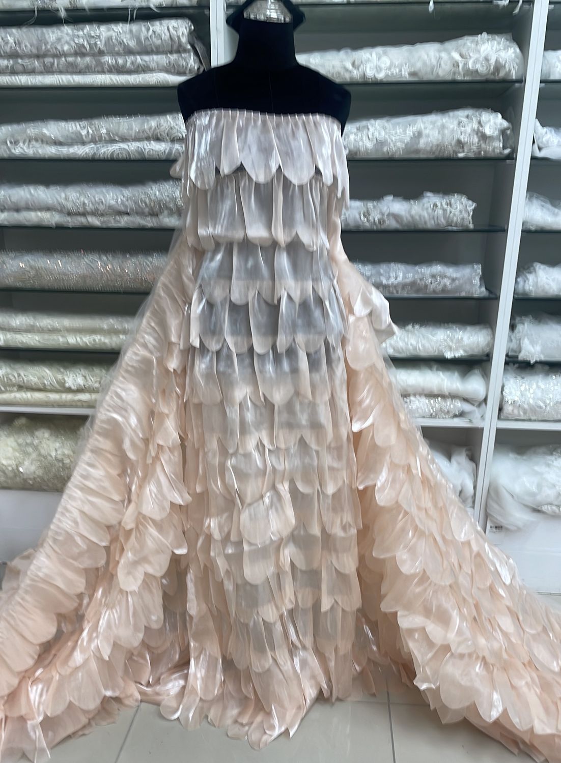Dress Fabric Tulle  Lazer Organza Frills-per m-150-03-PEACH