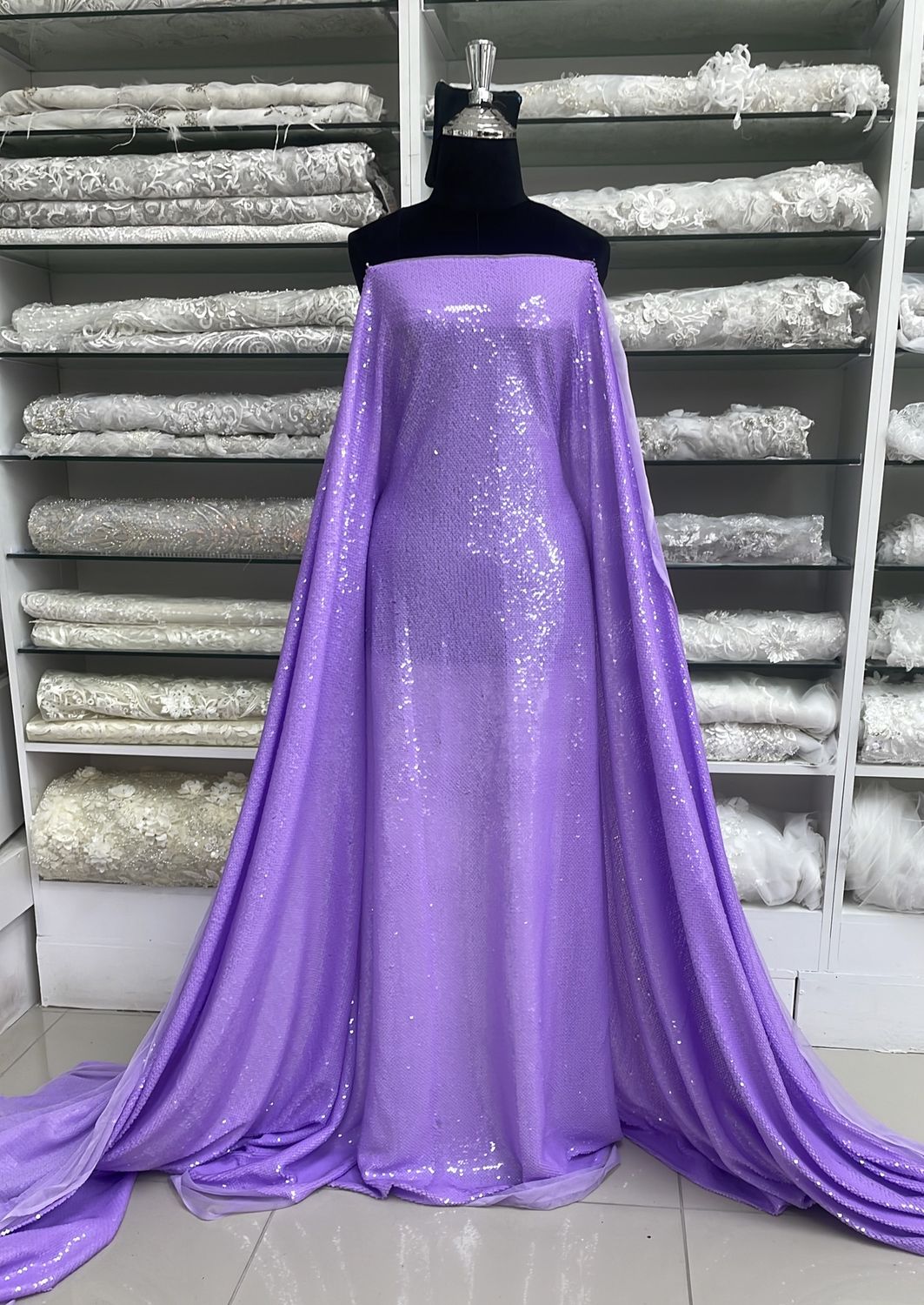 Dress Fabric Tulle Sequins-per m-137-04-LILAC