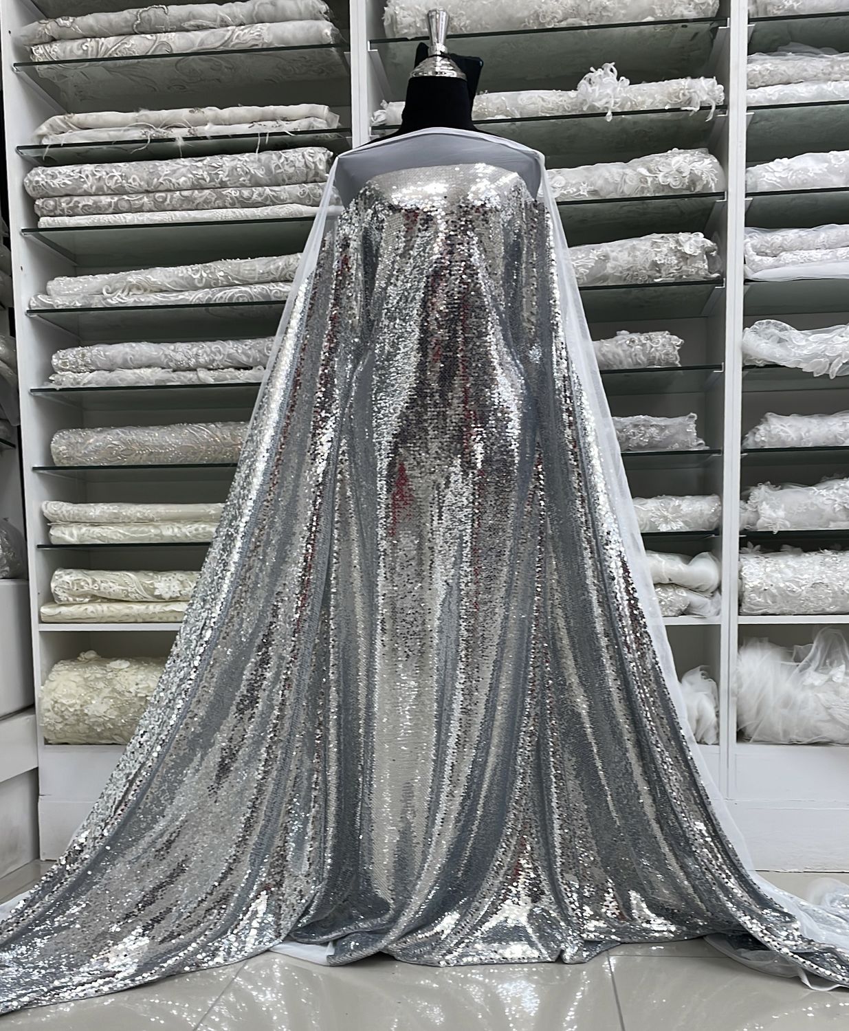 Dress Fabric Tulle Sequins-per m-137-02-SILVER