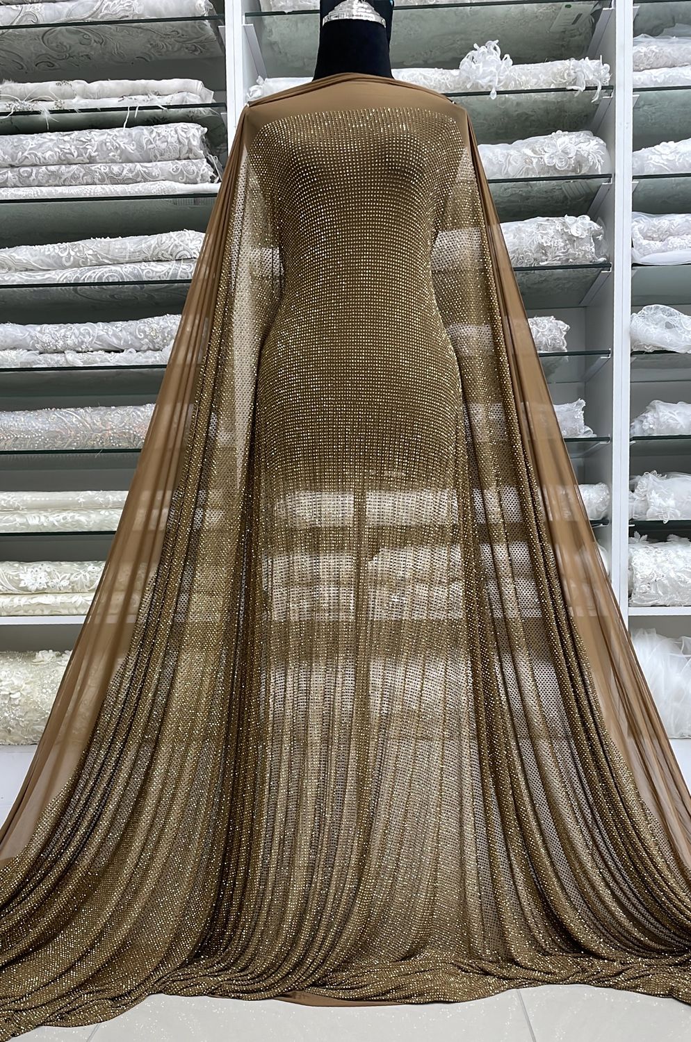 Dress Fabric Tull with embroidery-per m-145-02-COPPER