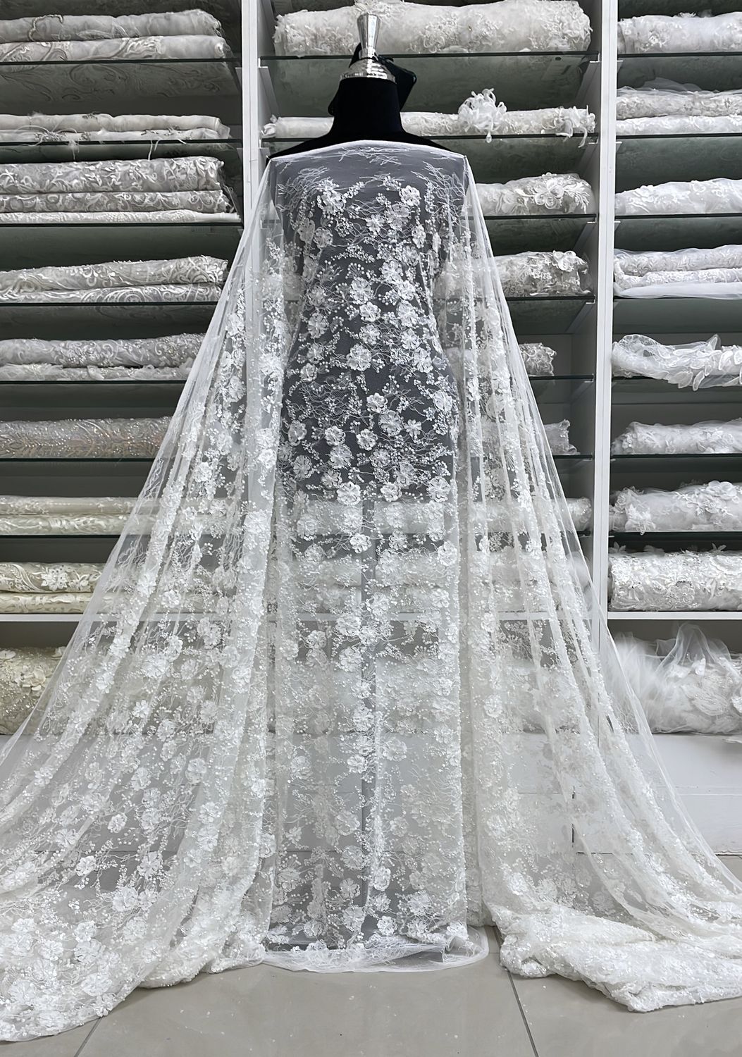 Wedding Dress Fabric Lace Chantily Beaded-per m-137-01-OFF WHITE