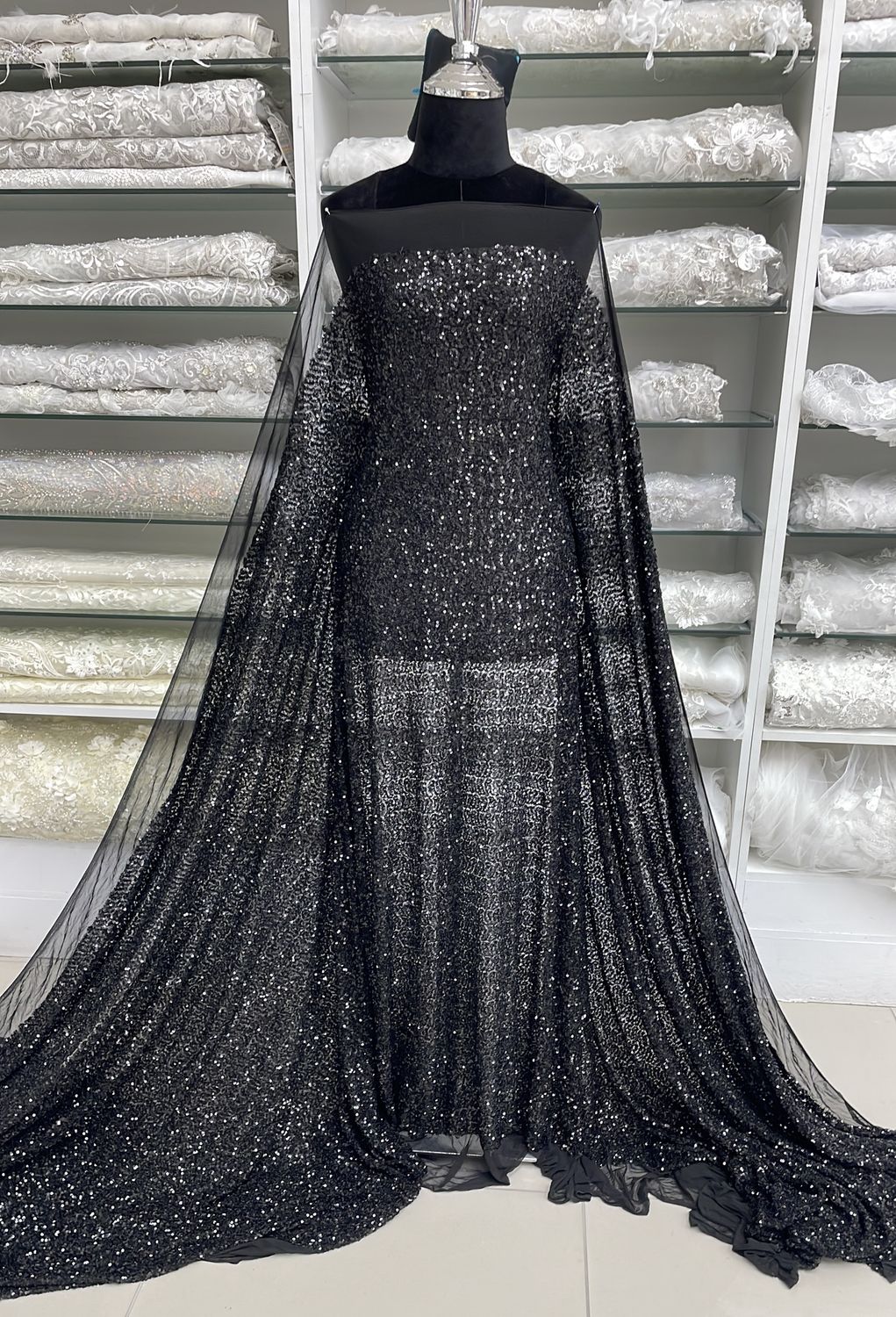 Dress Fabric Mesh Sequins-per m-137-09-BLACK
