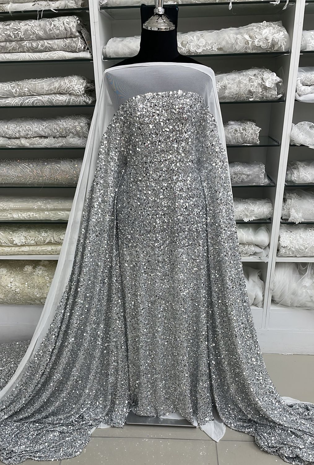Dress Fabric Mesh Sequins-per m-137-15-SILVER