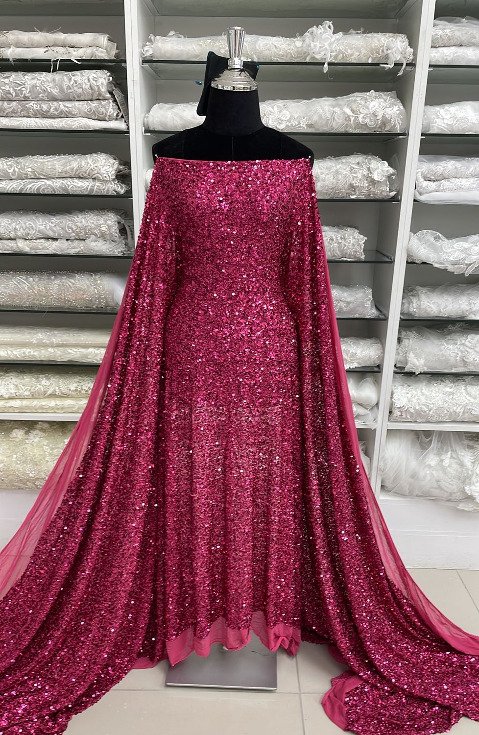 Dress Fabric Mesh Sequins-per m-137-06-CERISE