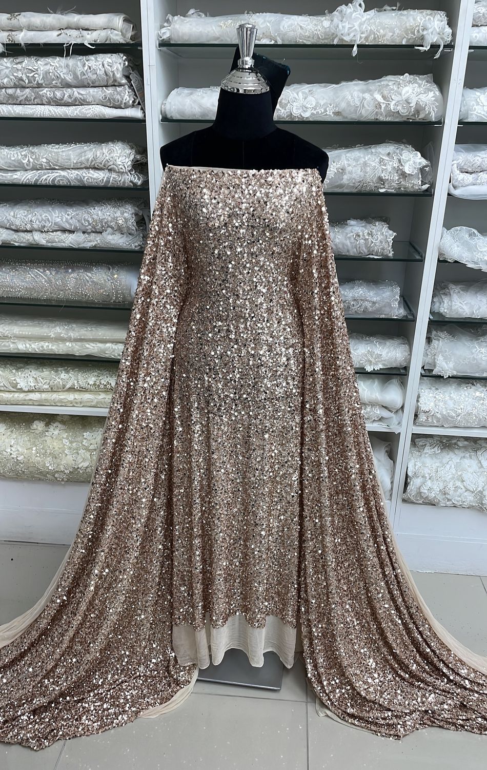 Dress Fabric Mesh Sequins-per m-137-09-ROSE GOLD