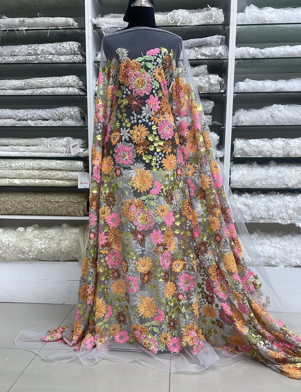 [ 25089 ] Tulle Emb Seq-KQ-DSN#2-137-Pink-02 per Meter