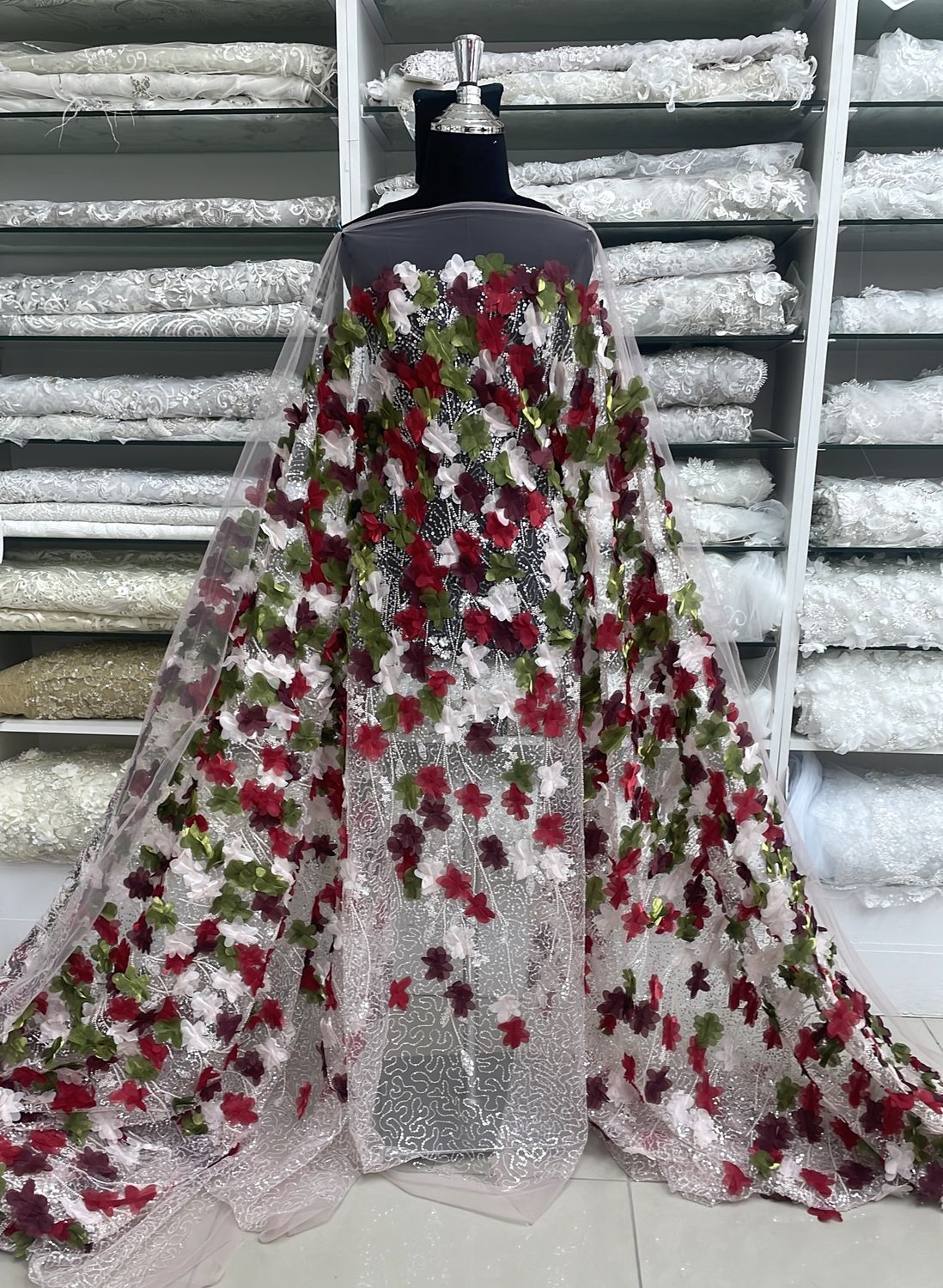 Dress Fabric Tulle Emb Bead Applique-per m-137-03-MULTI