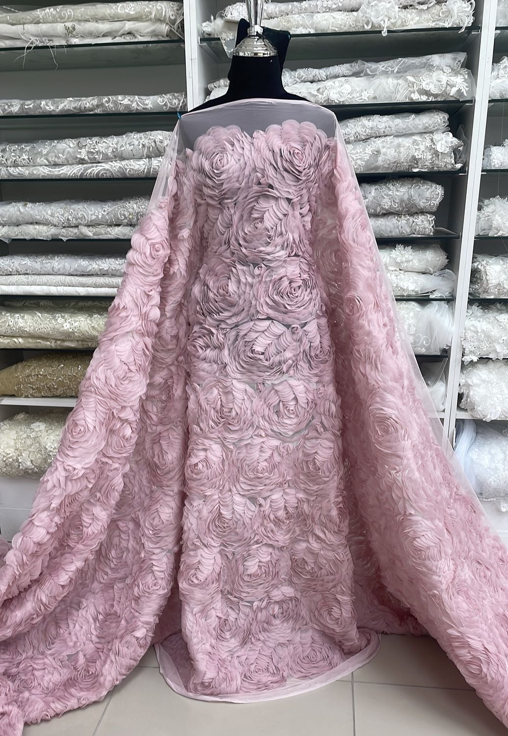 Dress Fabric Tulle Lazer Flower Applique-per m-150-03-PINK