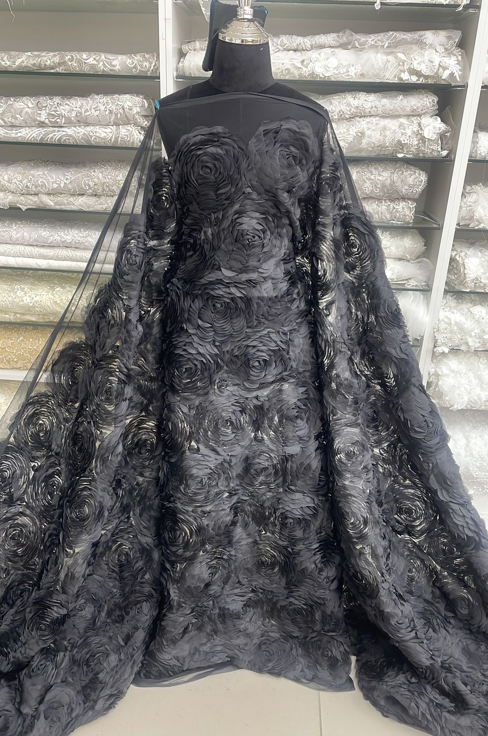 Dress Fabric Tulle Lazer Flower Applique-per m-150-01-BLACK