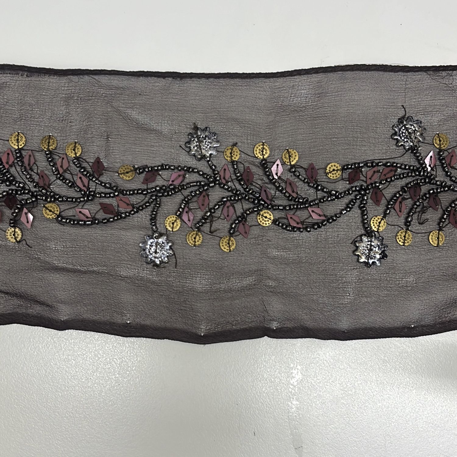 [ BBSG-E-21292-BG ] Braid Beaded Silk Georgette6cm-Brown/Gol per Meter