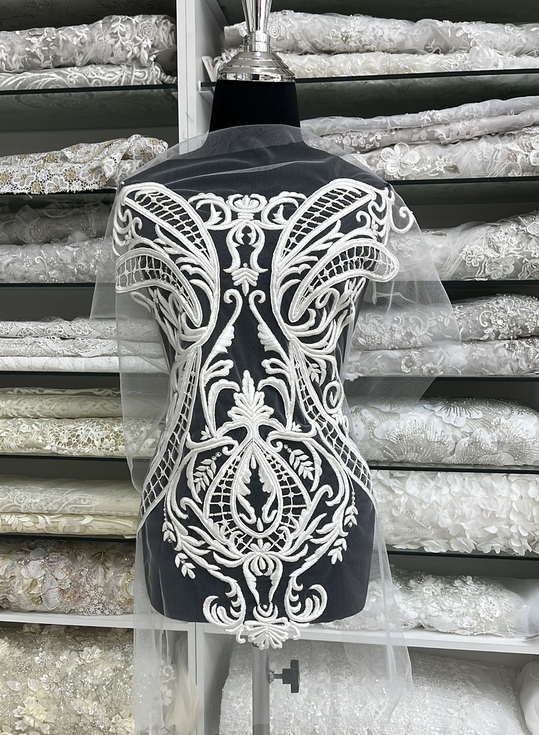 [ 000000042 ] Tulle Embroidered Beaded/0cm/5g/Off White Bodice per Each