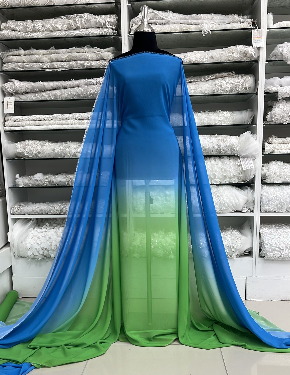 [ 18472 ] Chiffon Ombre/150cm/5g/TURQ &amp; GREEN  per Meter