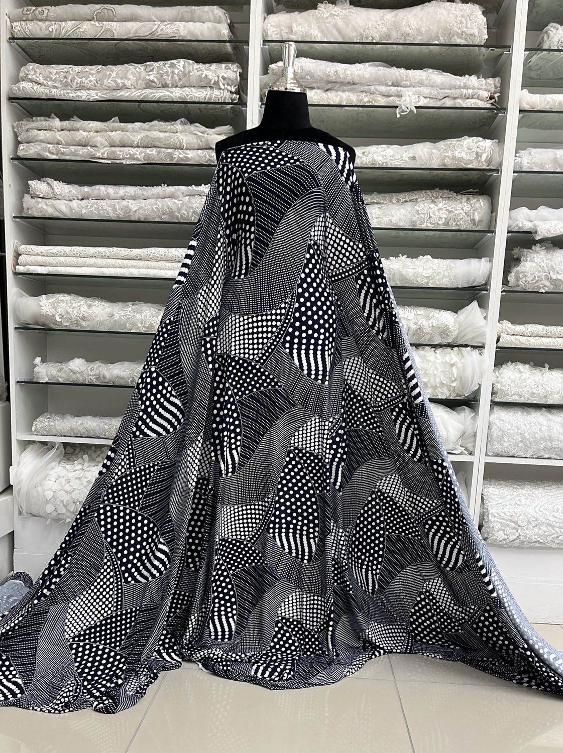 [ 23653 ] Knit Viscose Lycra Print-150-Navy White-2 per Meter