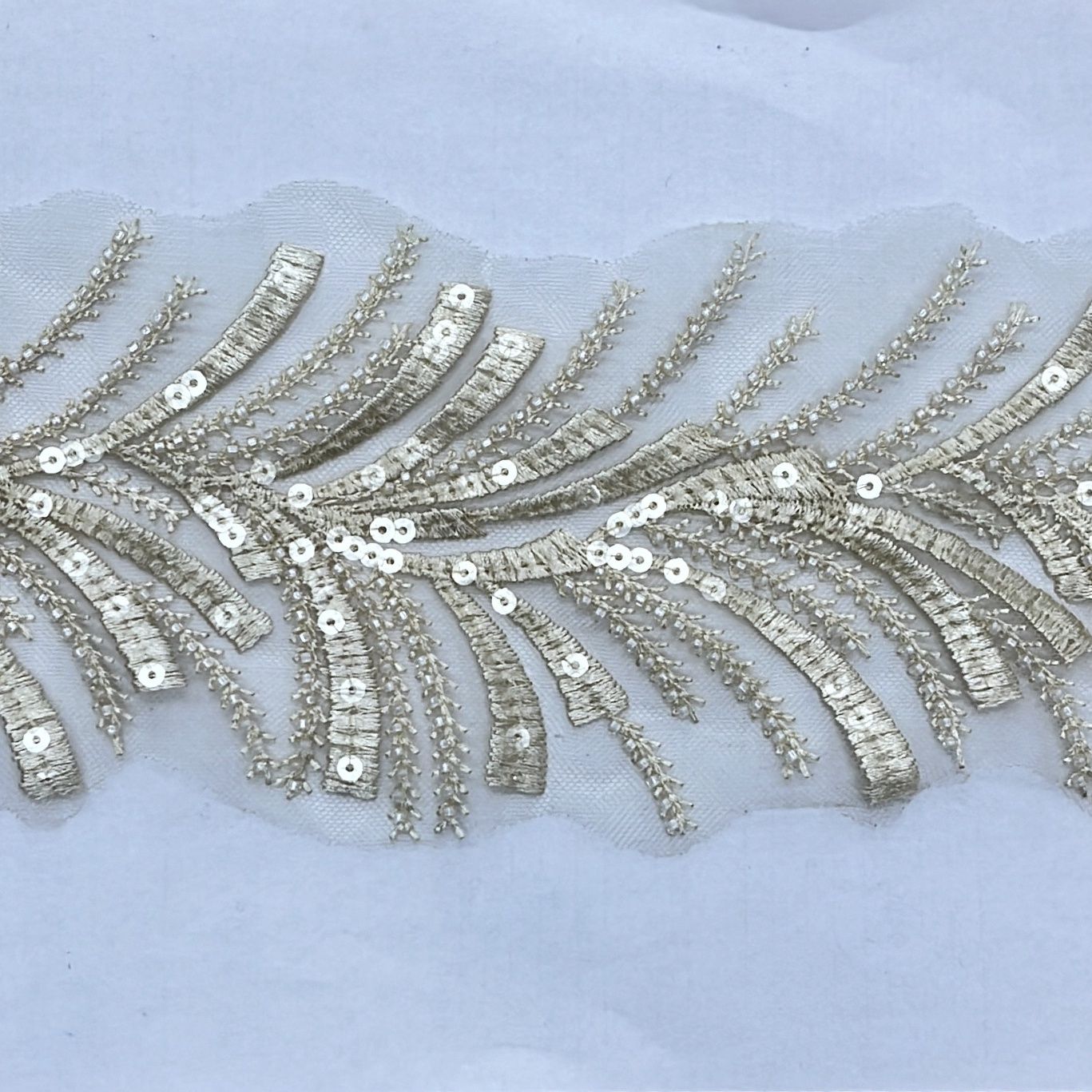 [ 23364 ] Lace Braid Beaded-LABB-12cm-CHAMPAGNE-08 per Meter