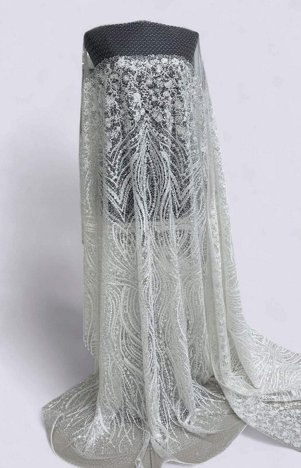 Wedding Dress Fabric [ 25245 ] Tulle Emb Beaded-137-01-Off White per Meter