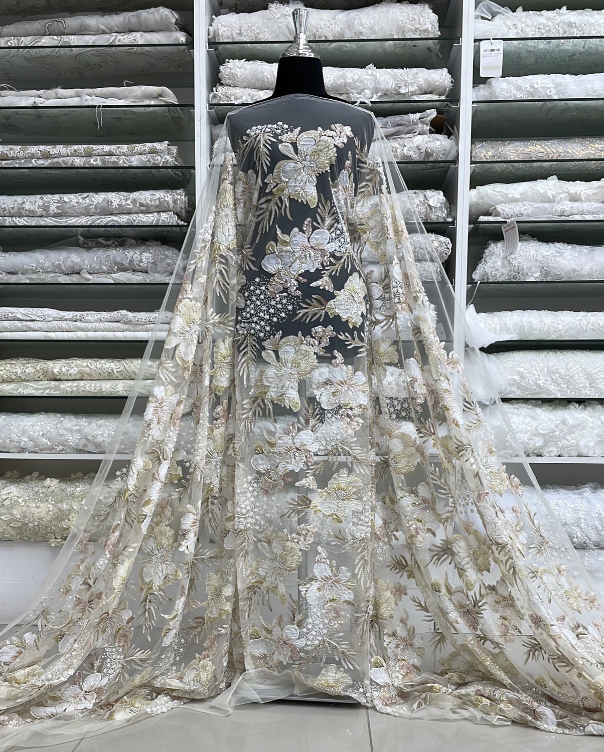 Dress Fabric Tulle Emb Bead Lazer Flower-per m-137-02-AUTUMN