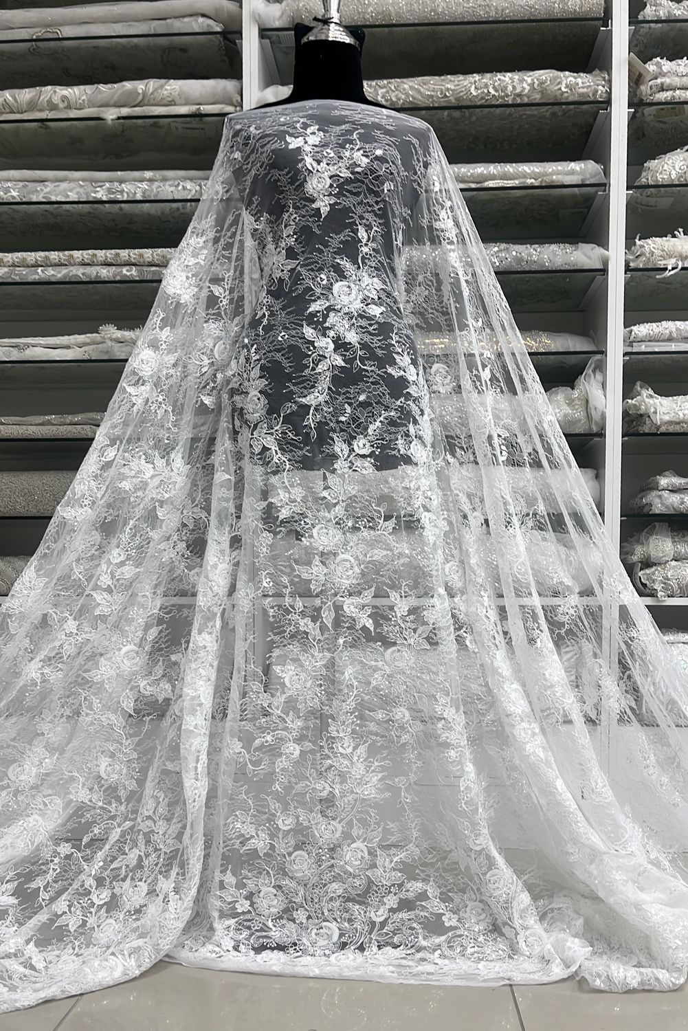 Wedding Dress Fabric Tulle Embroidery Lace-per m-137-03-OFF WHITE