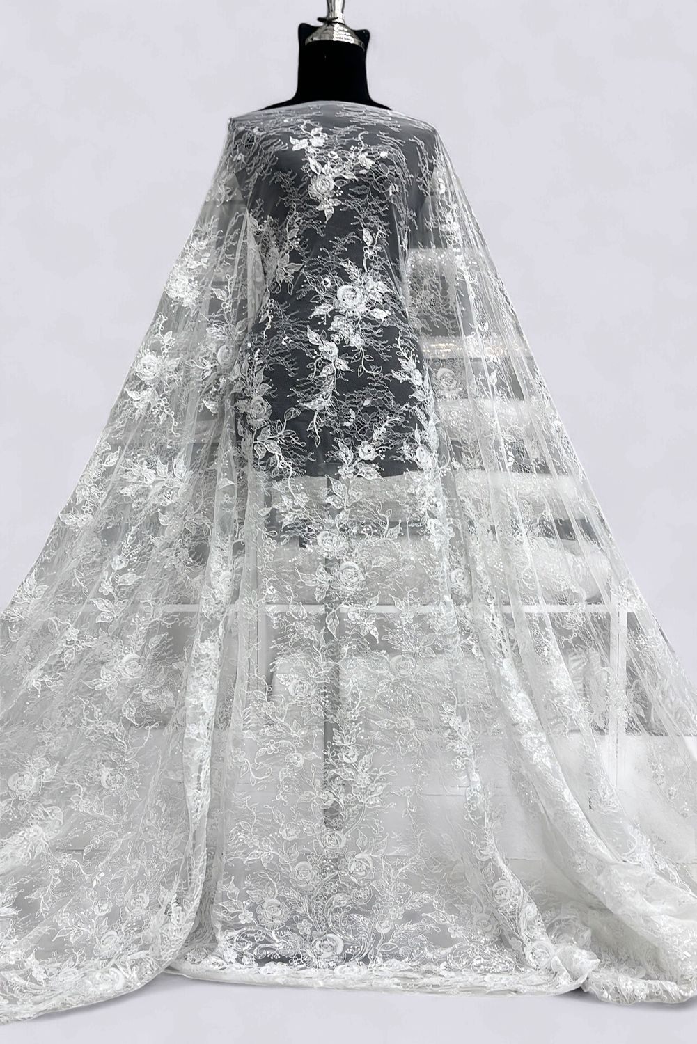 Wedding Dress Fabric Tulle Embroidery Lace-per m-137-03-OFF WHITE