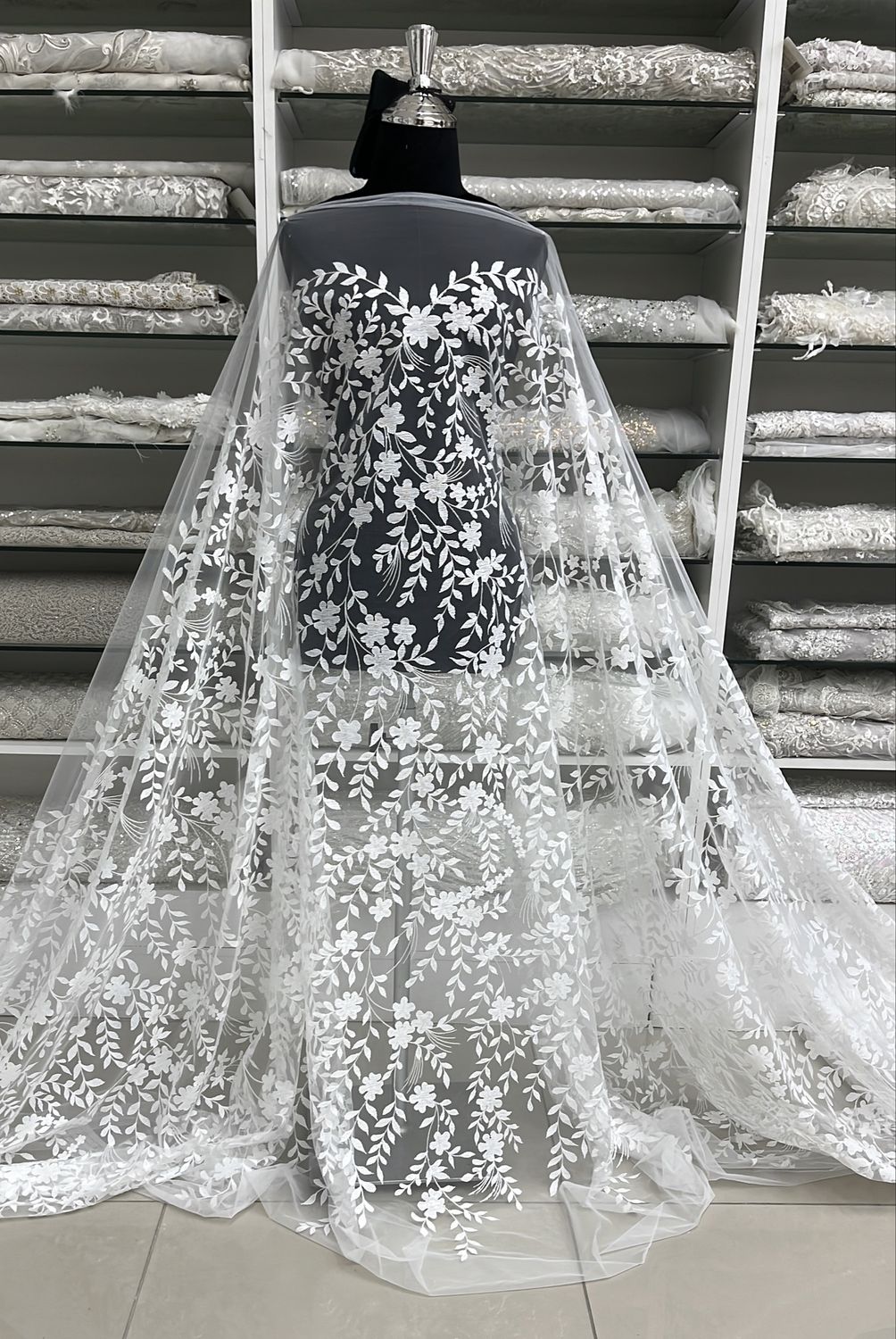 Wedding Dress Fabric Tulle Embroidery Lace-per m-137-07-OFF WHITE
