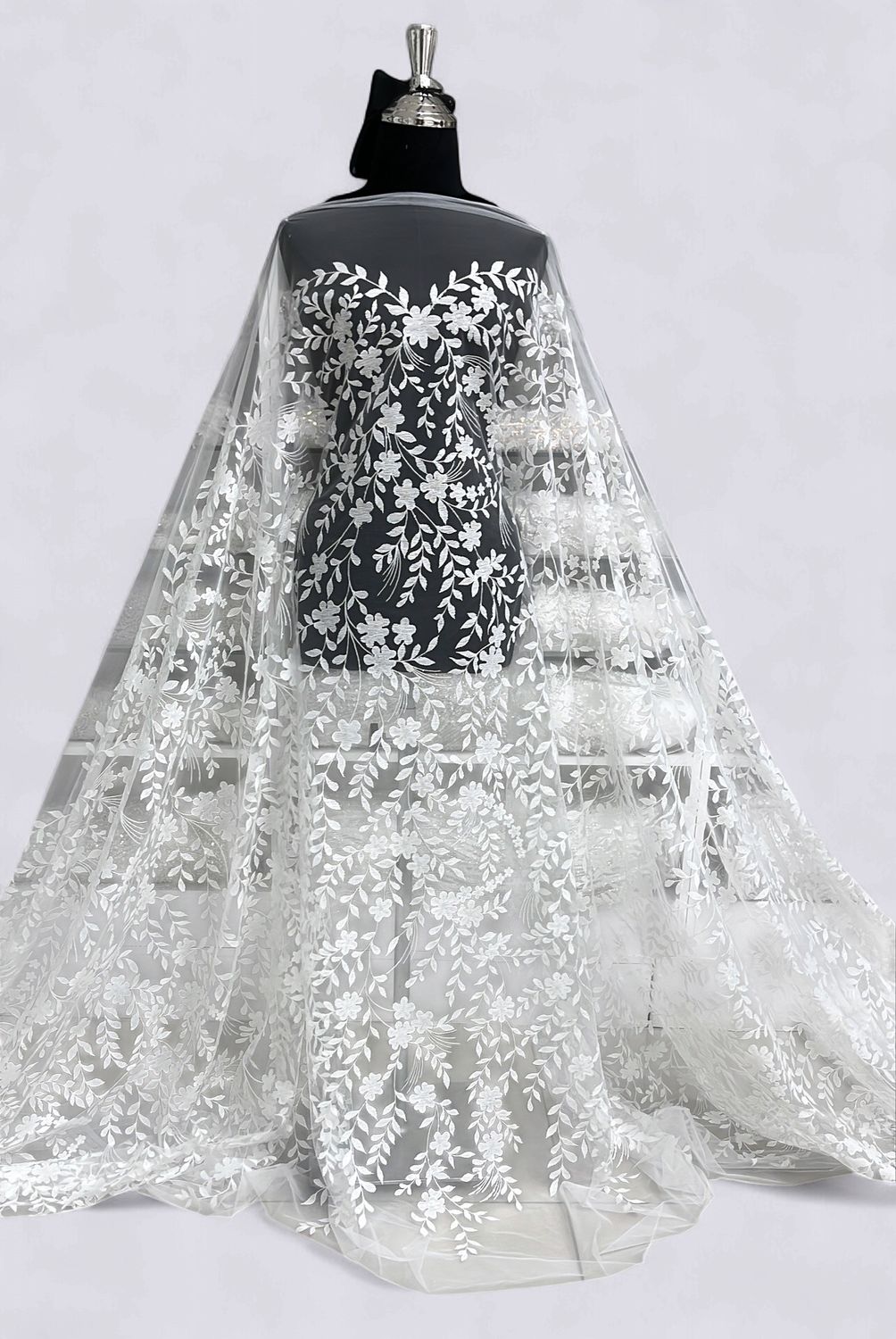 Wedding Dress Fabric Tulle Embroidery Lace-per m-137-07-OFF WHITE