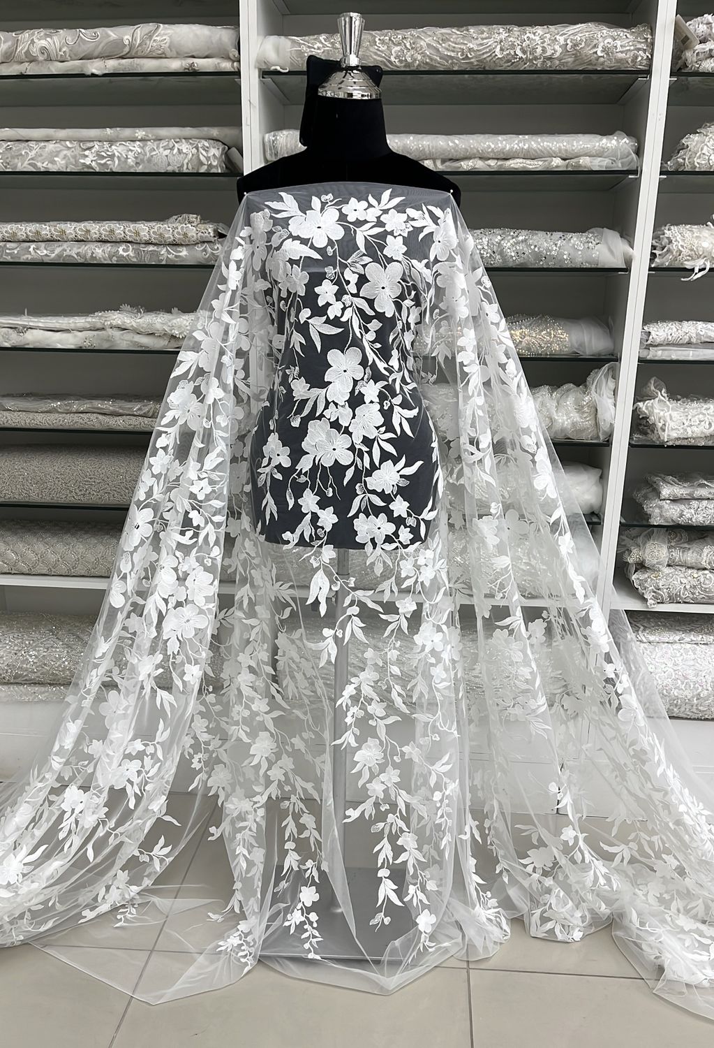 Wedding Dress Fabric Tulle Embroidery Lace-per m-137-08-OFF WHITE