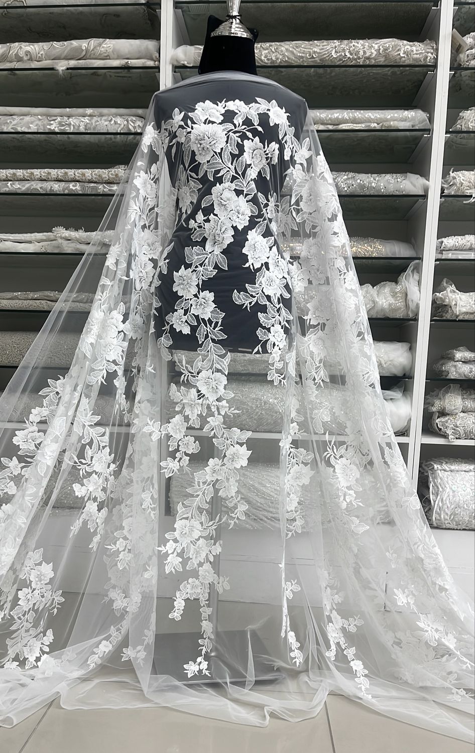 Wedding Dress Fabric Tulle Embroidery Lace-per m-137-04-OFF WHITE