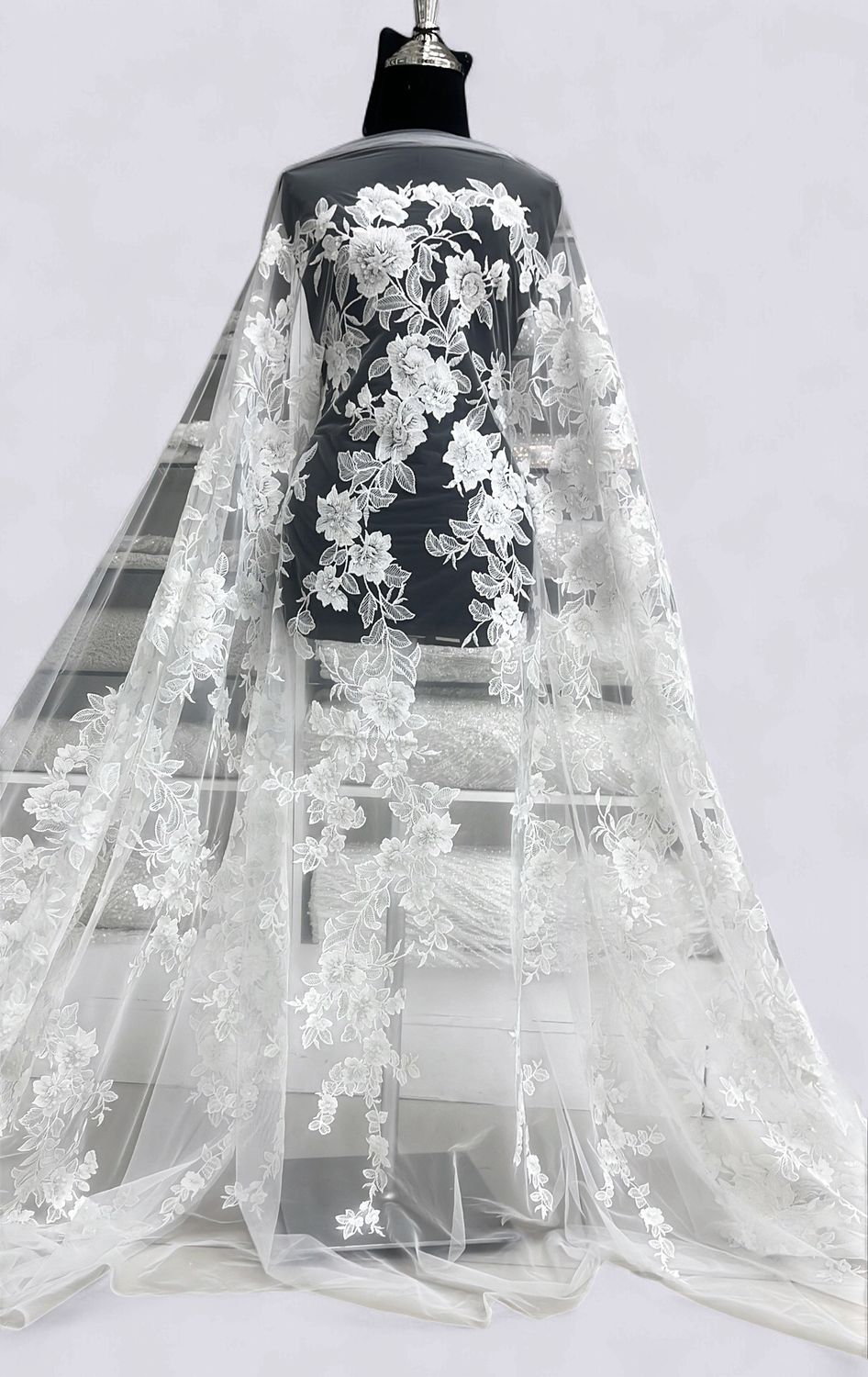 Wedding Dress Fabric Tulle Embroidery Lace-per m-137-04-OFF WHITE