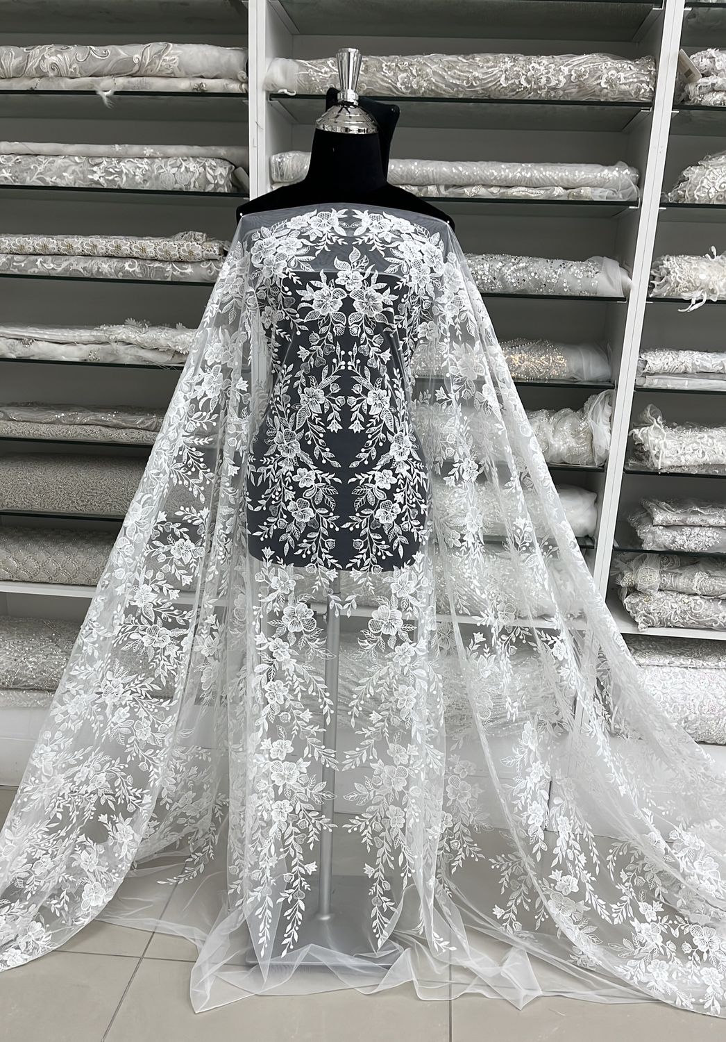 Wedding Dress Fabric Tulle Embroidery Lace-per m-137-06-OFF WHITE