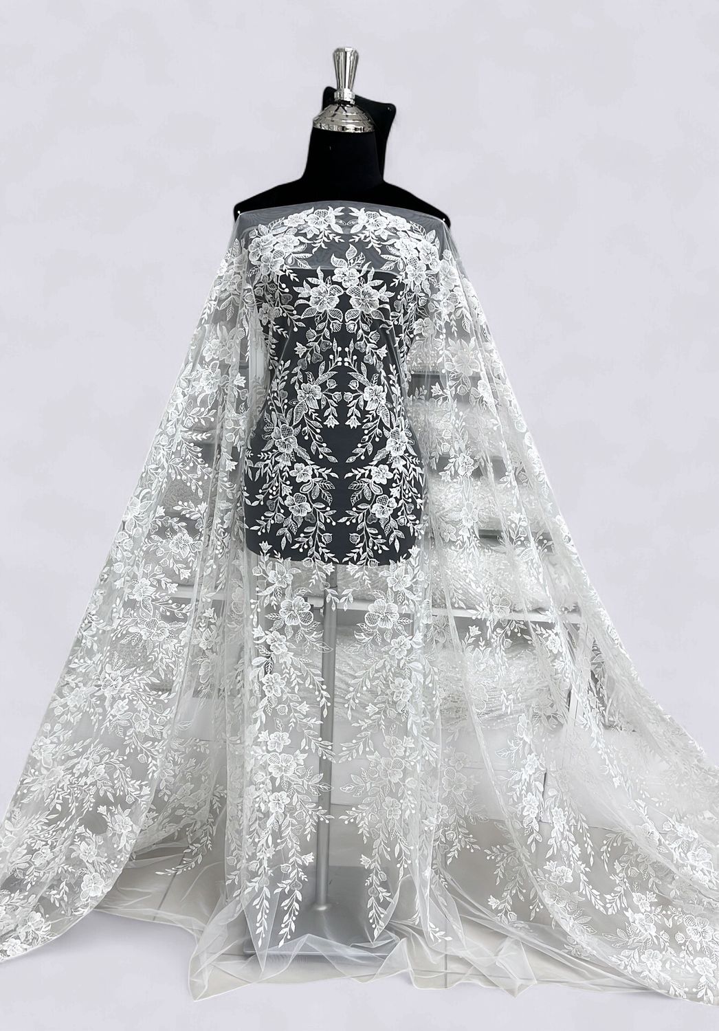 Wedding Dress Fabric Tulle Embroidery Lace-per m-137-06-OFF WHITE