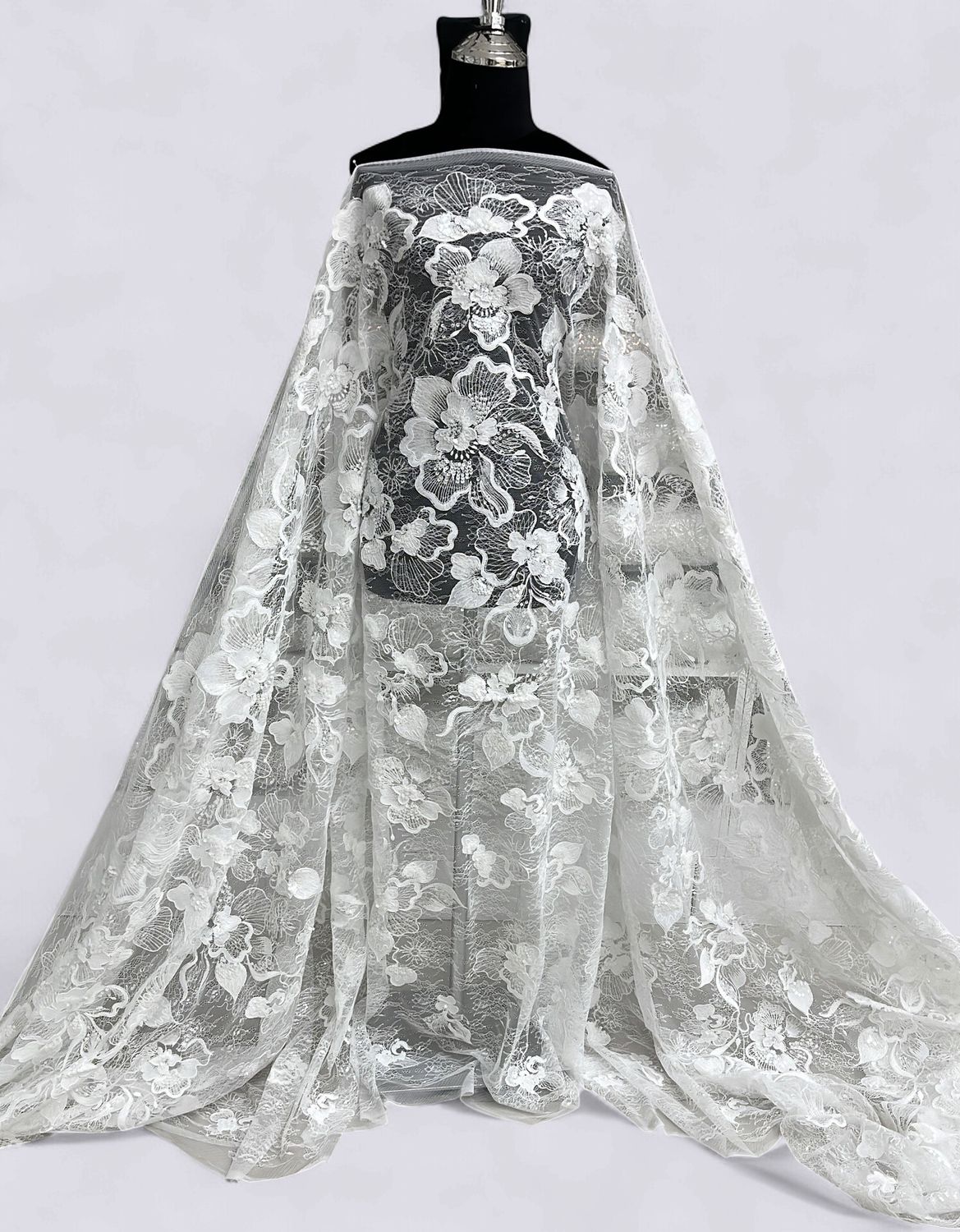 Wedding Dress Fabric Tulle Embroidery Lace-per m-137-02-OFF WHITE