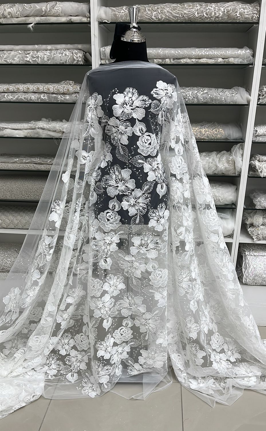 Wedding Dress Fabric Tulle Embroidery Lace-per m-137-05-OFF WHITE