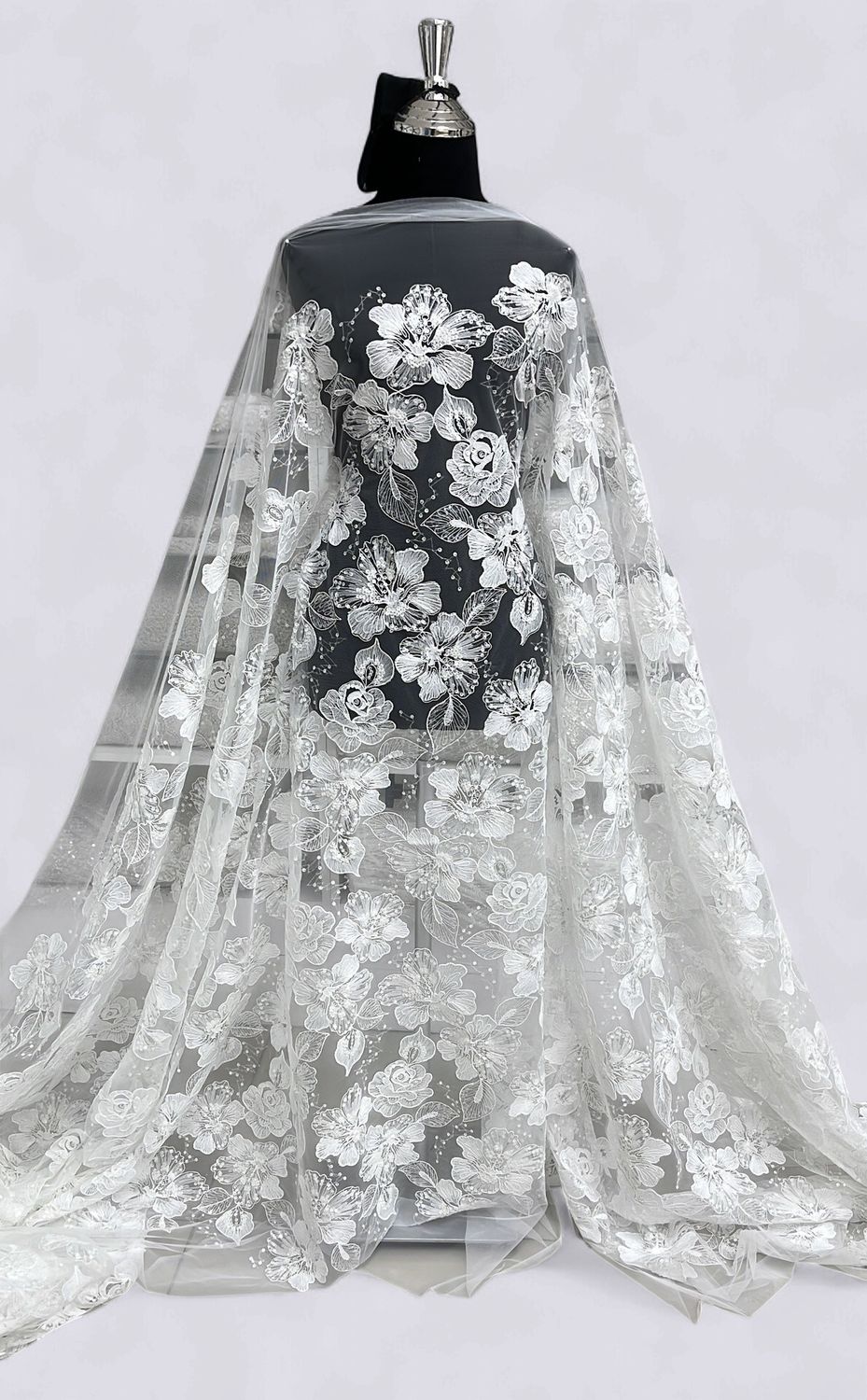 Wedding Dress Fabric Tulle Embroidery Lace-per m-137-05-OFF WHITE