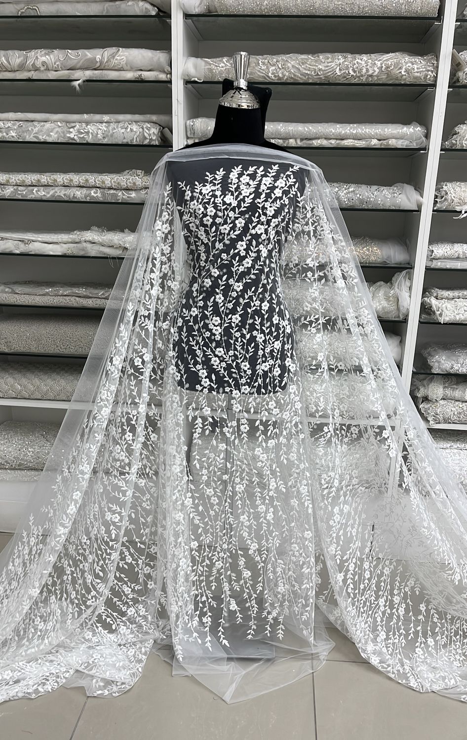 Wedding Dress Fabric Tulle Embroidery Lace-per m-137-09-OFF WHITE