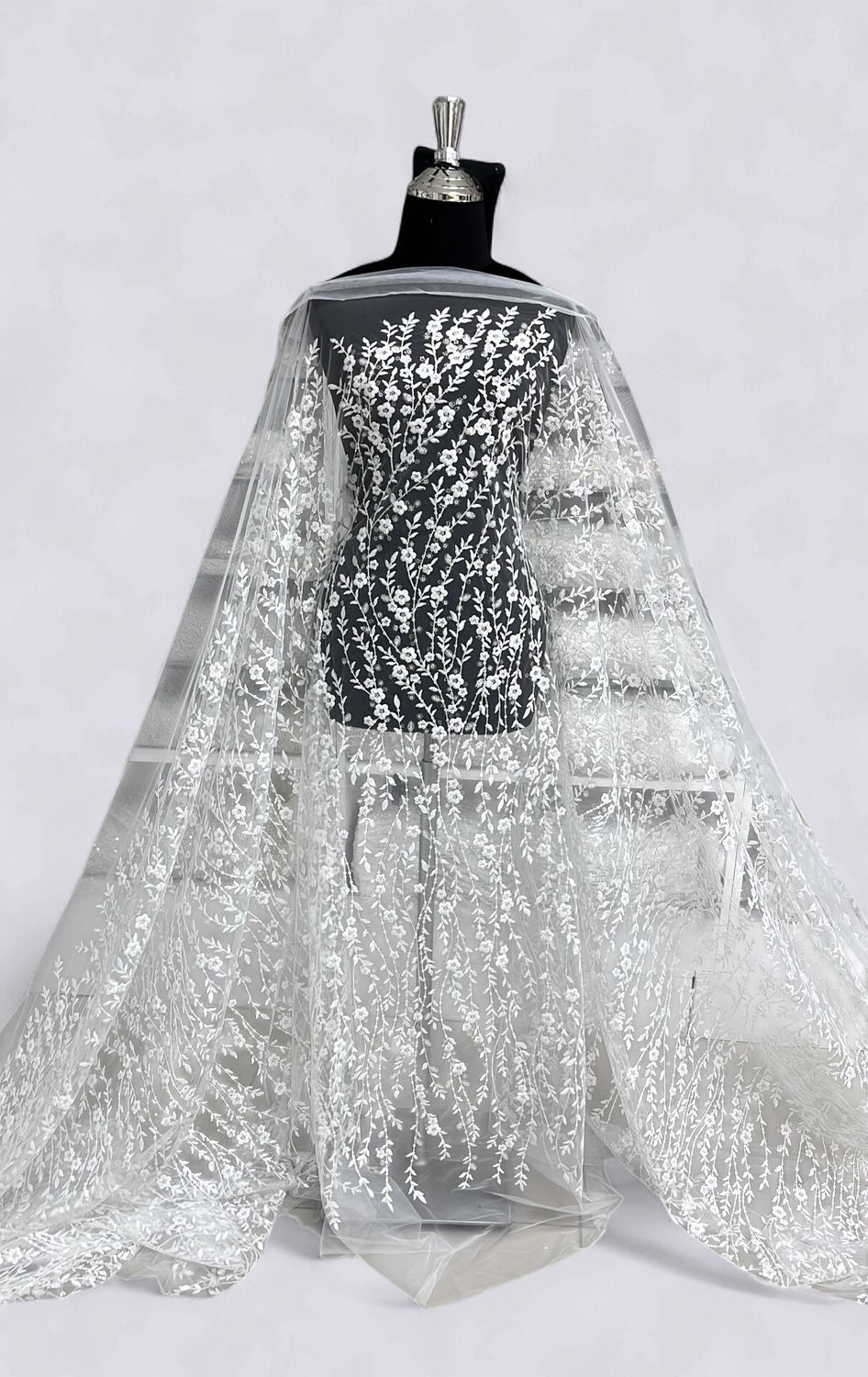 Wedding Dress Fabric Tulle Embroidery Lace-per m-137-09-OFF WHITE