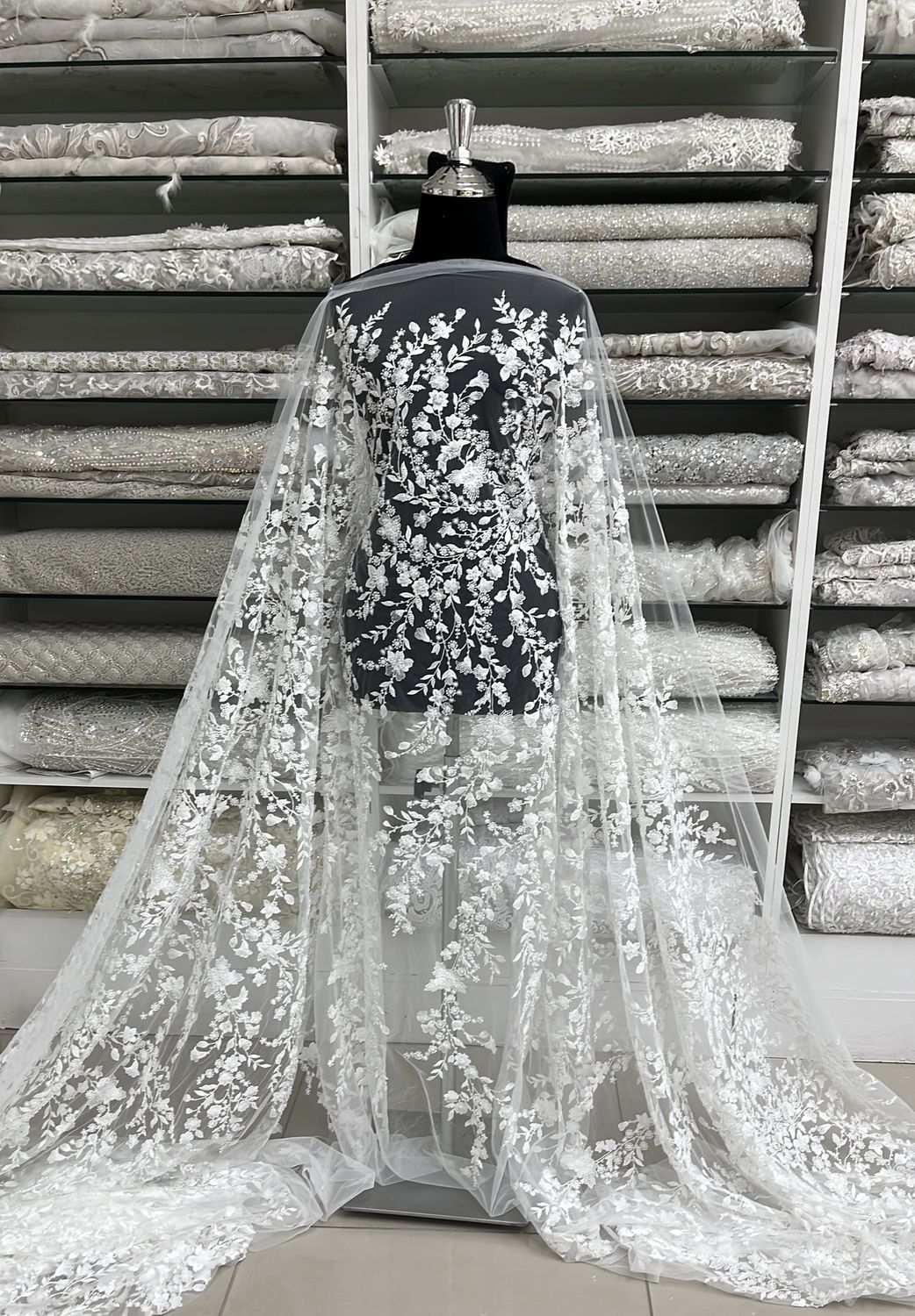 Wedding Dress Fabric Lace Embroidery with embelishments-per m-137-05-IVORY