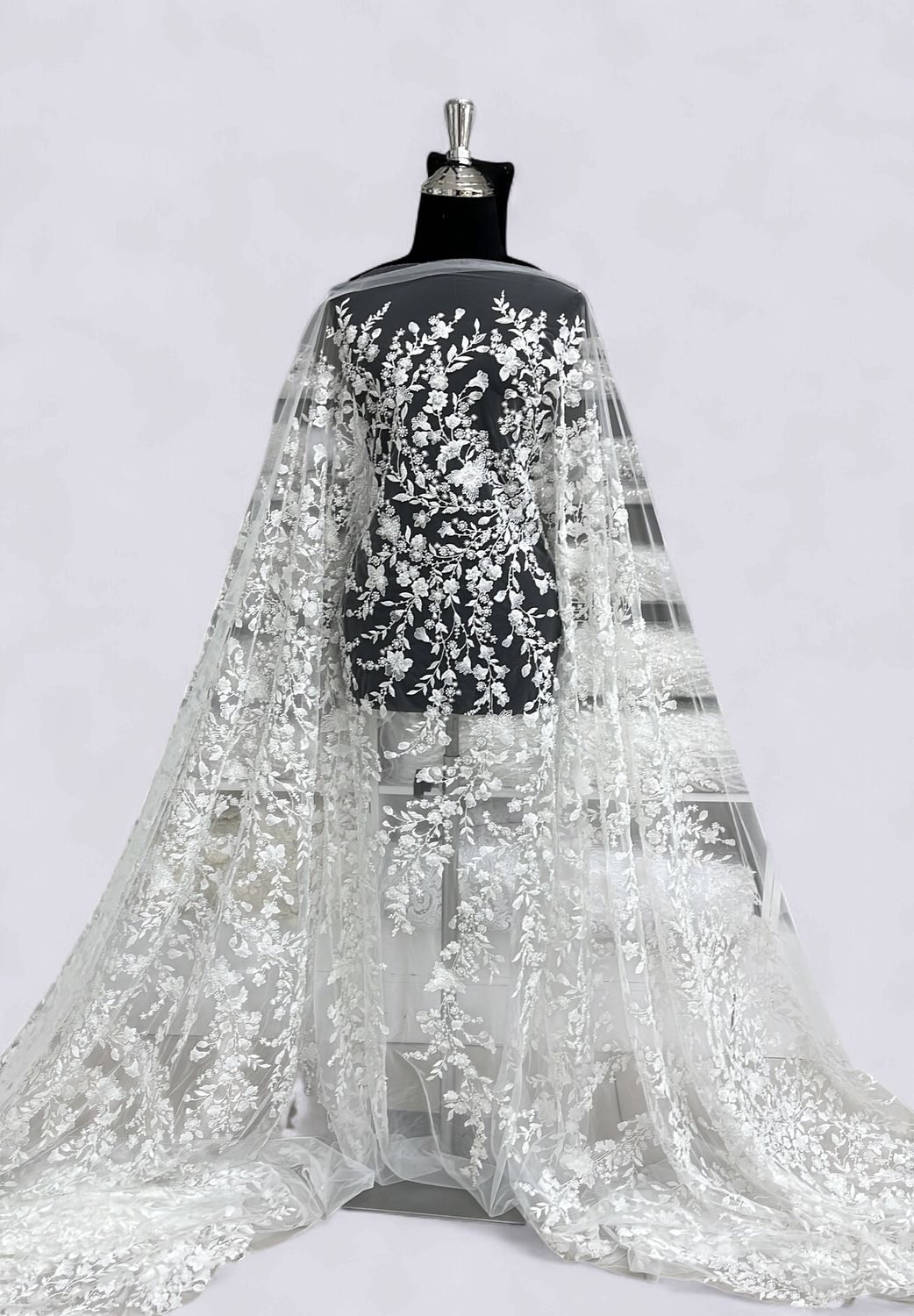 Wedding Dress Fabric Lace Embroidery with embelishments-per m-137-05-IVORY