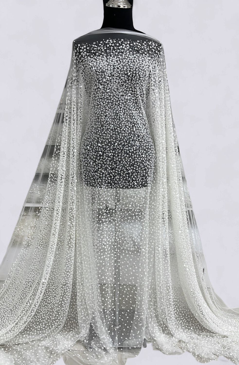 Wedding Dress Fabric Lace Embroidery with embelishments-per m-137-01-IVORY