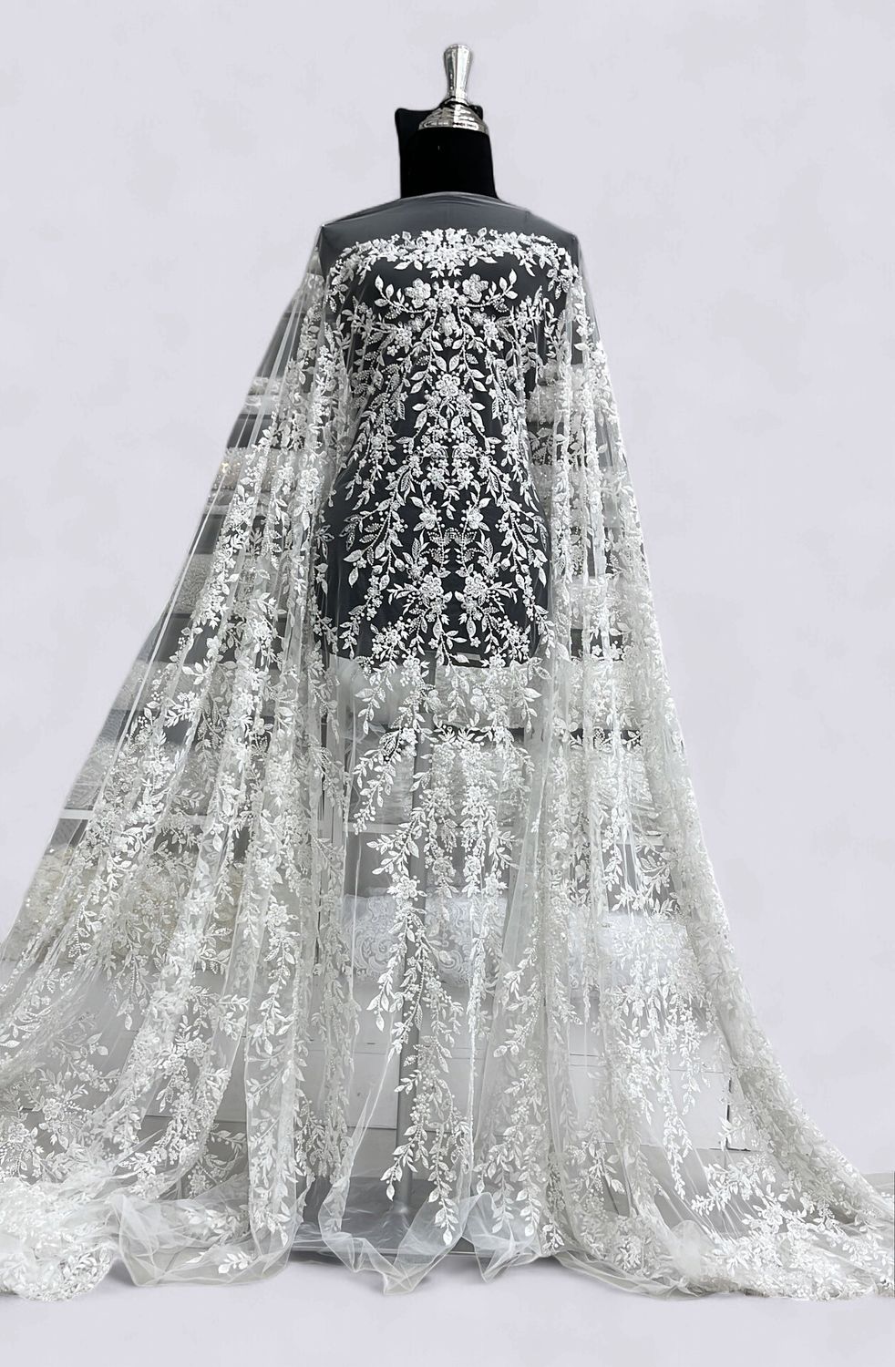 Wedding Dress Fabric Lace Embroidery with embelishments-per m-137-08-IVORY