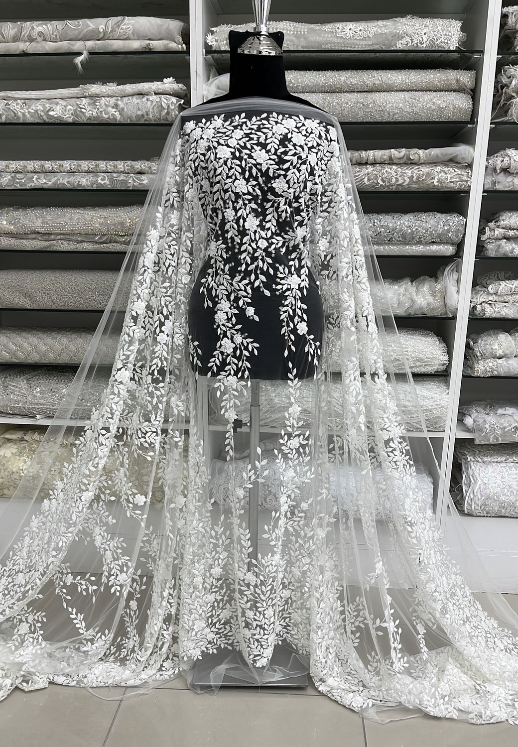 Wedding Dress Fabric Lace Embroidery with embelishments-per m-137-02-IVORY